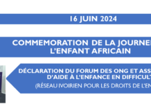 Journée de l’enfant africain édition 2024: Déclaration du Forum des ONG et associations d’aide à l’enfance en difficulté
