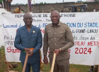 Infrastructures Sportives Régionale : Le Ministre ADJÉ Silas Metch lance les travaux de réhabilitation du stade Henri Konan BÉDIÉ de Grand-Lahou