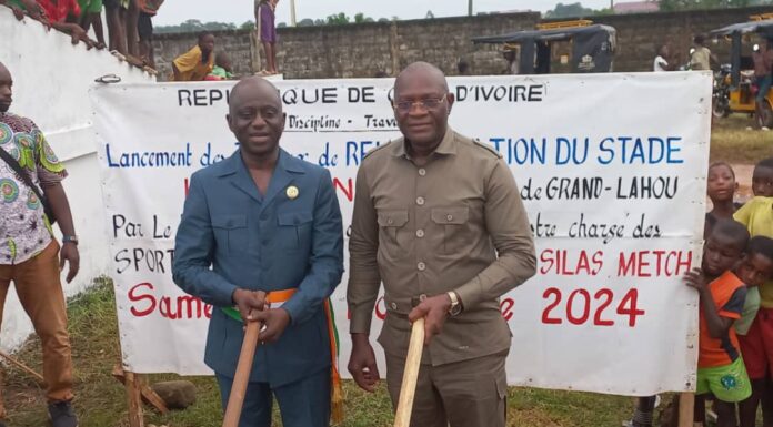 Infrastructures Sportives Régionale : Le Ministre ADJÉ Silas Metch lance les travaux de réhabilitation du stade Henri Konan BÉDIÉ de Grand-Lahou